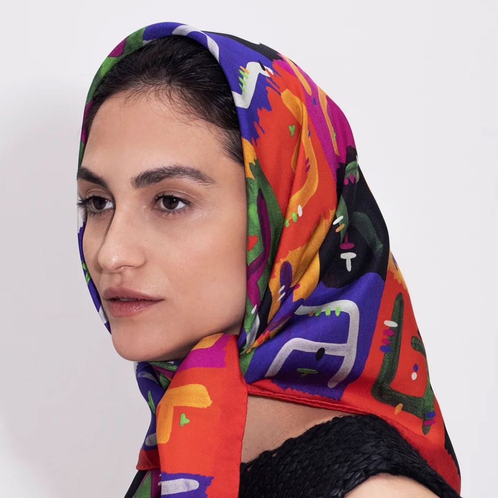 NWT Dikla Levsky Printed Square Silk Scarf in Vibrant Colors, Made in Italy